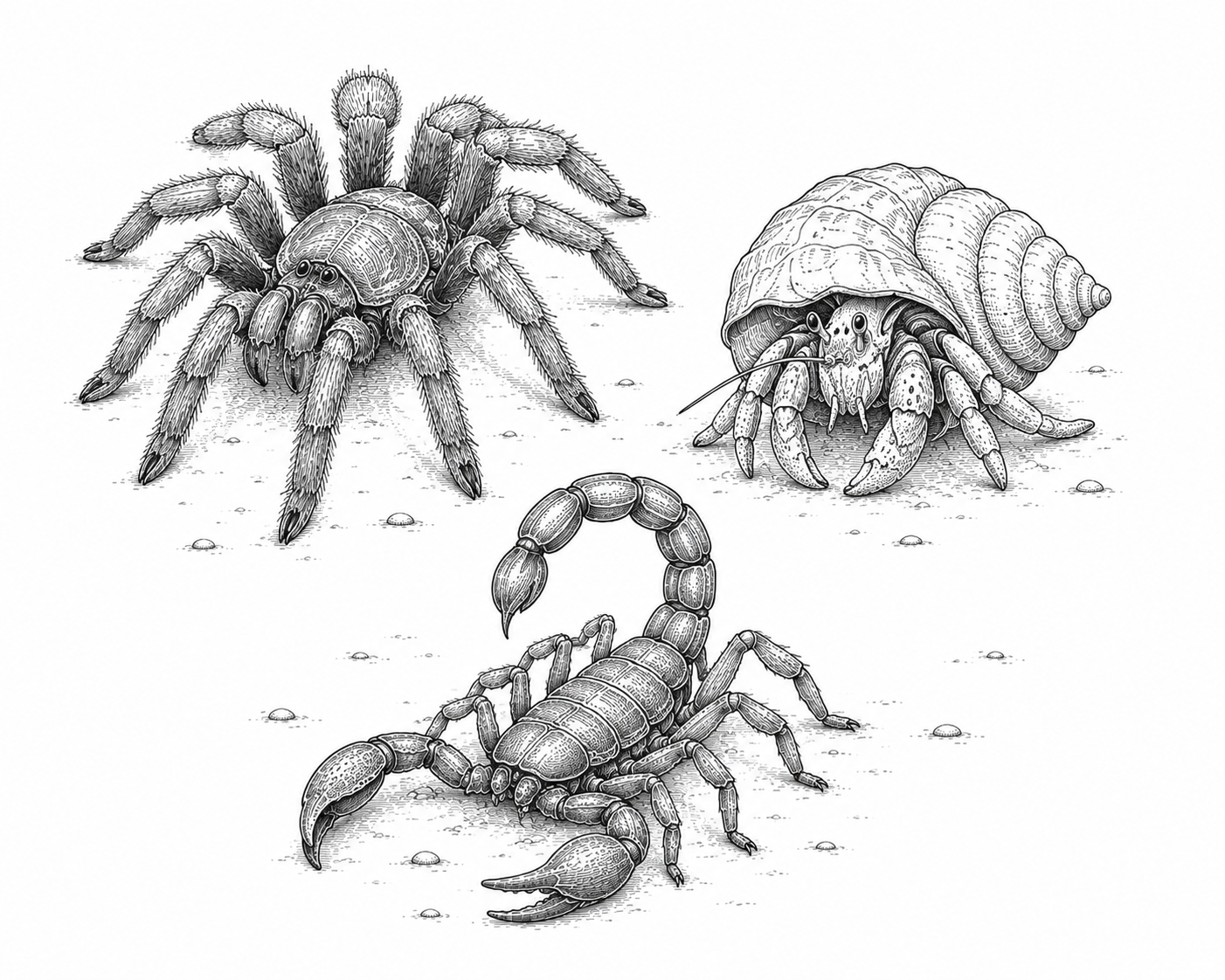 Scientific line illustration representing invertebrates